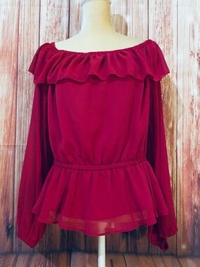 Women’s XL Blouse Sofia Vergara Dark Pink Off Shoulder Long Sleeves Lined Silky